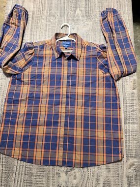 Orange & Blue Plaid Long-Sleeve Button-Down Shirt